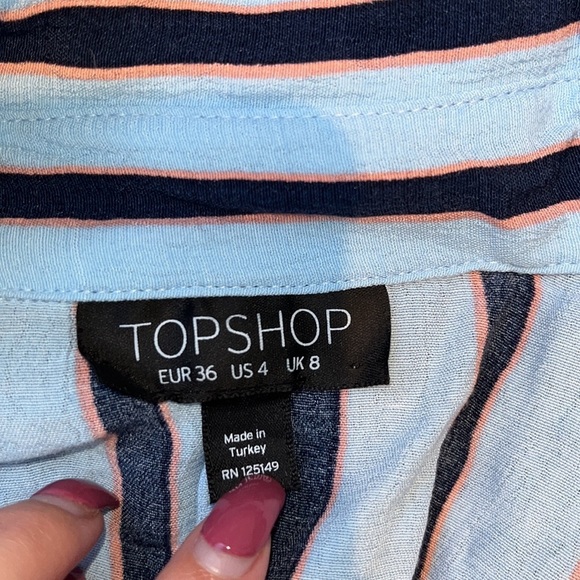Top Shop Woman’s Blue Striped Long Button Down Size US 4 - Picture 2 of 6